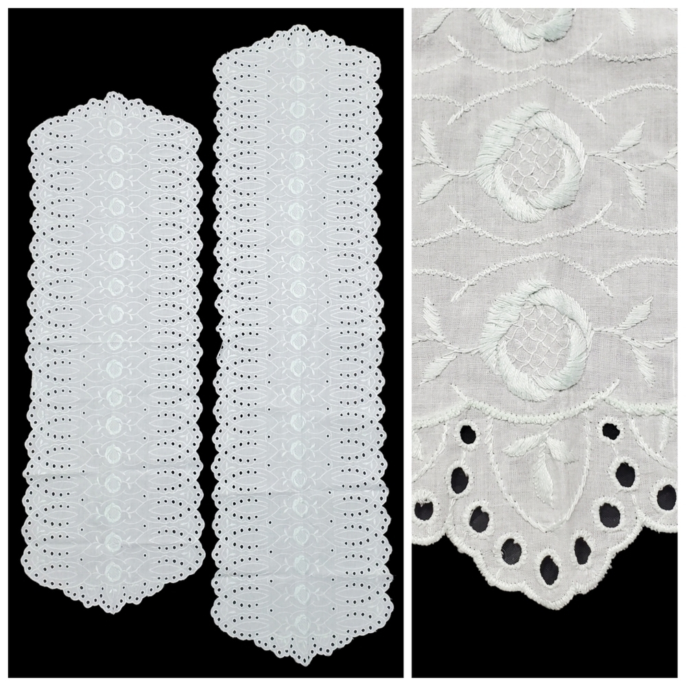Eyelet Lace Table Runner Set Of 2 Floral Embroidered Net Sheer Pale Mint Vintage